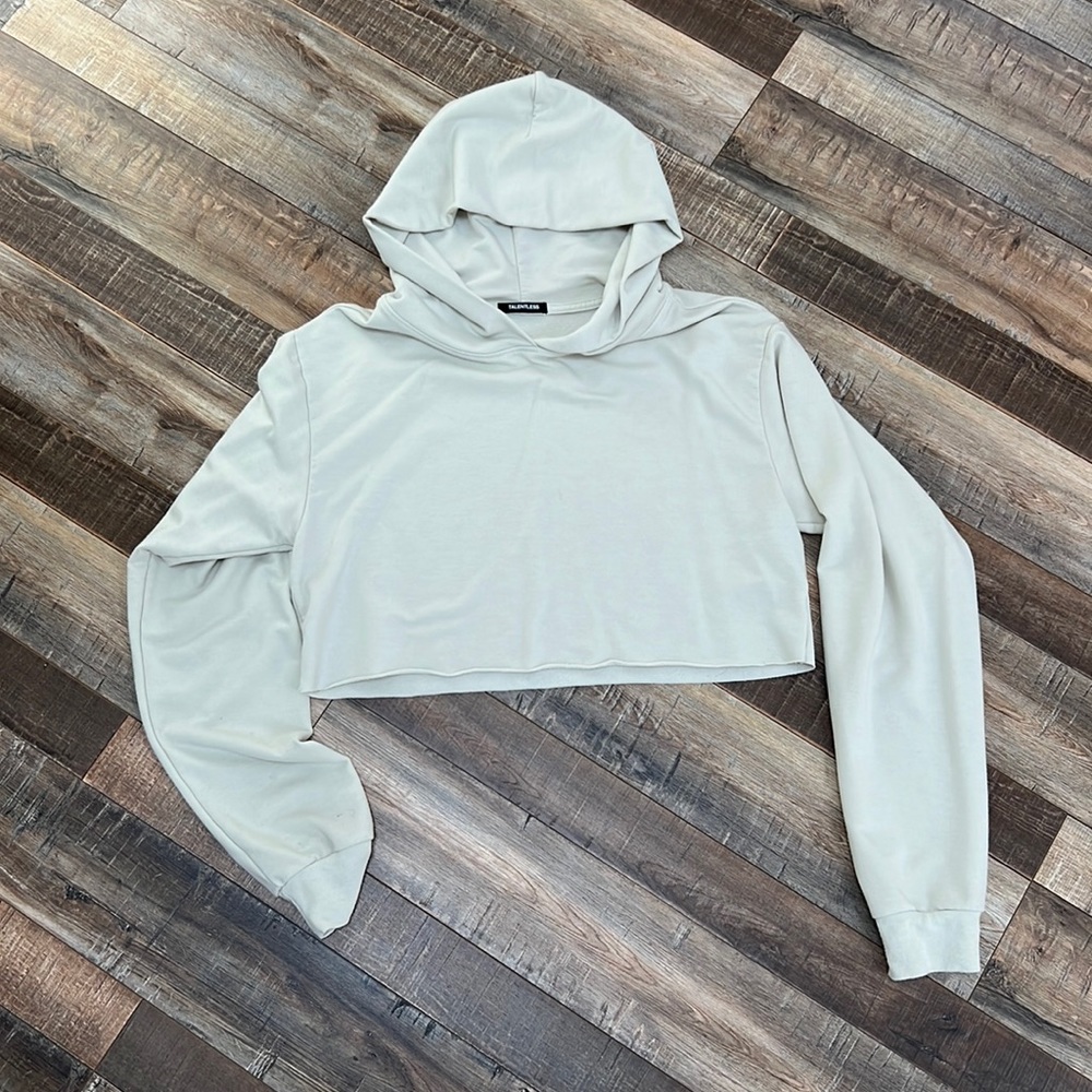 Talentless womens cropped fleece hoodie in bone